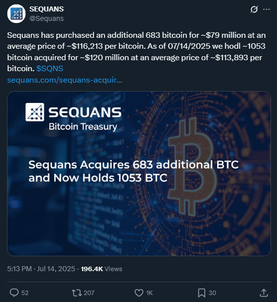 Sequans buy BTC 
