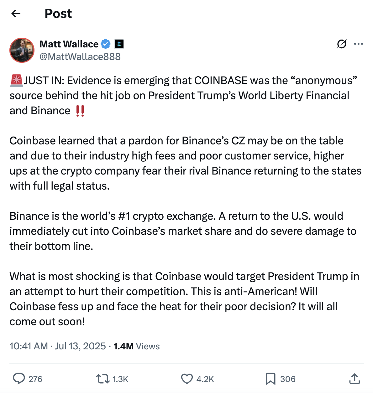 Matt Wallace khẳng định Coinbase đứng sau bài báo của Bloomberg.png