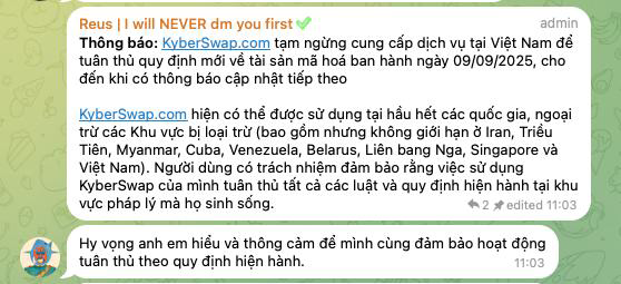 Thông báo Kyberswap.webp