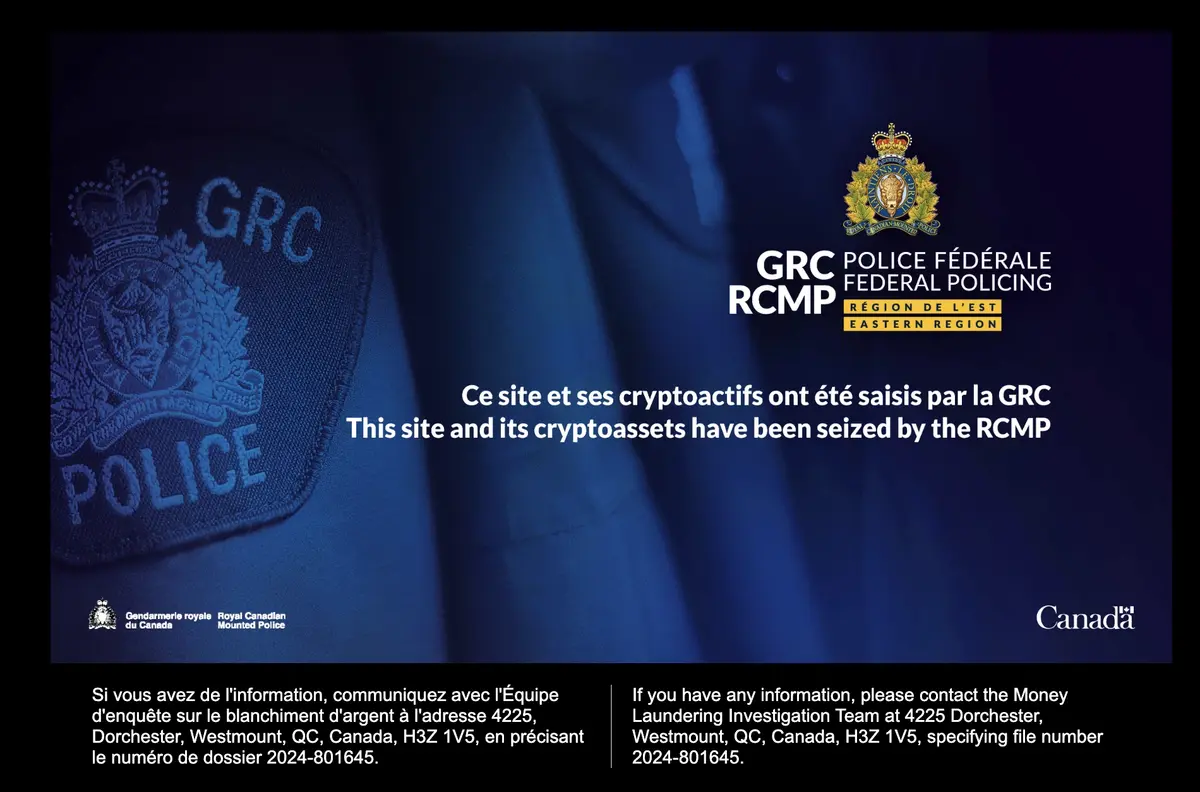 Website chính thức của TradeOgre đã bị thay thế bằng banner từ RCMP .webp